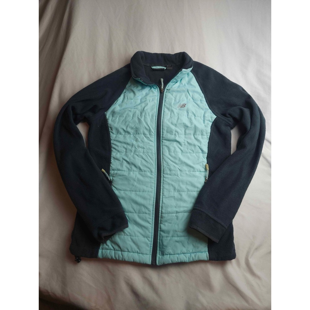 New Balance Womens‎ Small Hybrid Fleece Quilted Puffer Jacket Blue Full Zip